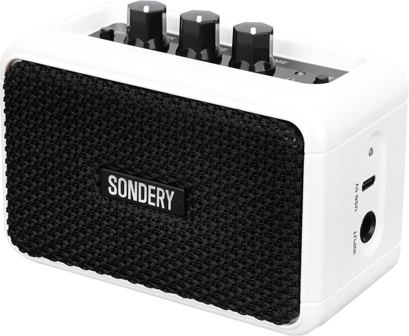 Sondery مضخم صوت صغير للجيتارات الكهربائية 5 واط مع مكبرين قابل لإعادة الشحن محمول للتدريب مضخم صغير مع تأثيرات أوفر درايف/نظيف وبلوتوث - Image 1